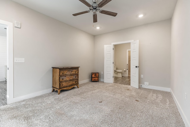 395 S Crow Creek Dr Unit 1601, Calabash, NC 28467 - carpeted bedroom featuring baseboards, ensuite bath, recessed lighting, and ceiling fan