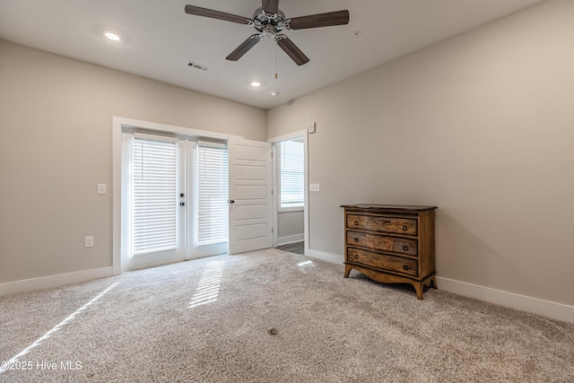 395 S Crow Creek Dr Unit 1601, Calabash, NC 28467 - bedroom with carpet, baseboards, access to outside, recessed lighting, and a ceiling fan