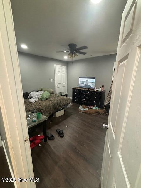 5106 Hodge St, Fayetteville, NC 28303 - bedroom with wood finished floors, a ceiling fan, and recessed lighting