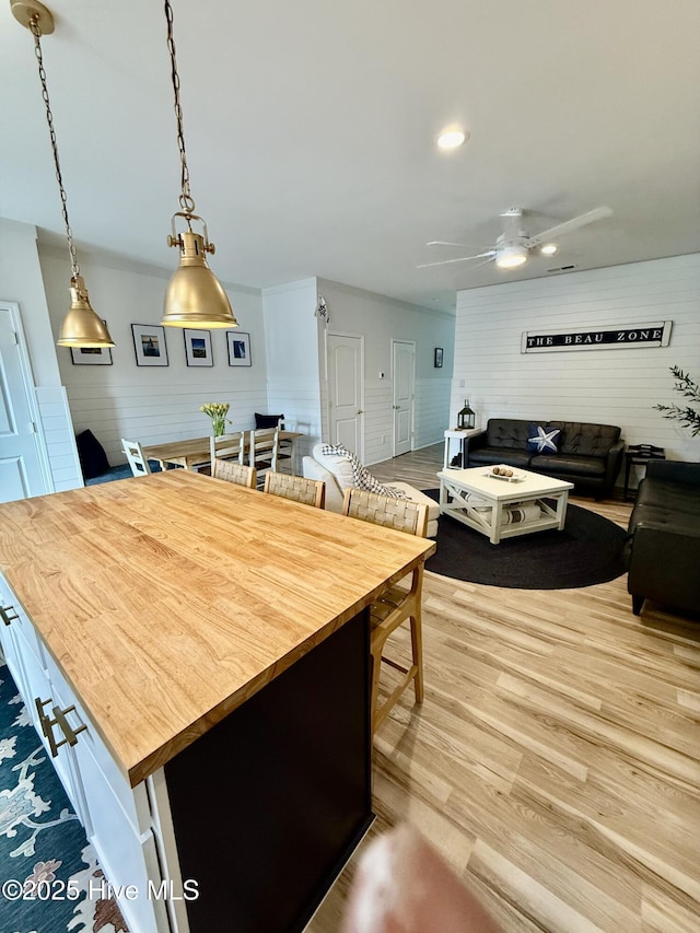 264 Great Egret Way, Beaufort, NC 28516 - dining room with light wood-type flooring, a ceiling fan, and recessed lighting