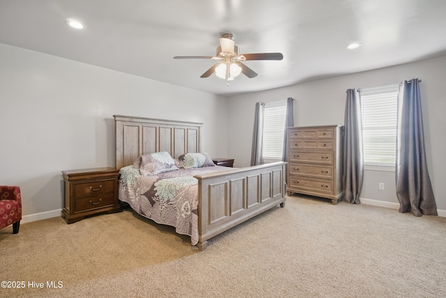 1047 US Highway 158 W, Gates, NC 27937 - bedroom featuring light carpet, baseboards, a ceiling fan, and recessed lighting