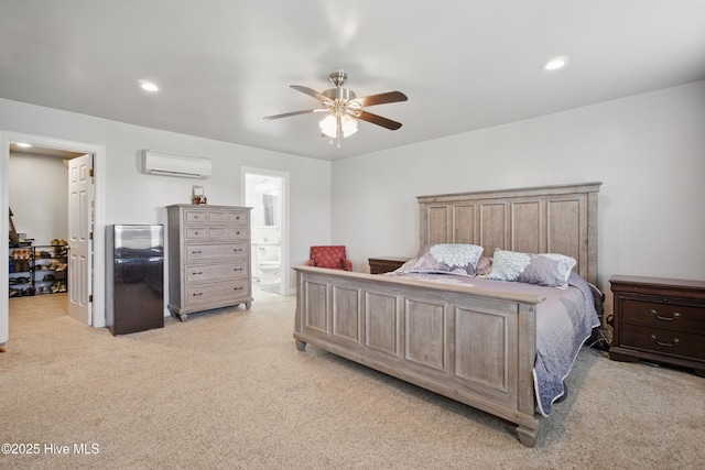 1047 US Highway 158 W, Gates, NC 27937 - bedroom with a wall unit AC, light colored carpet, ensuite bathroom, recessed lighting, and ceiling fan