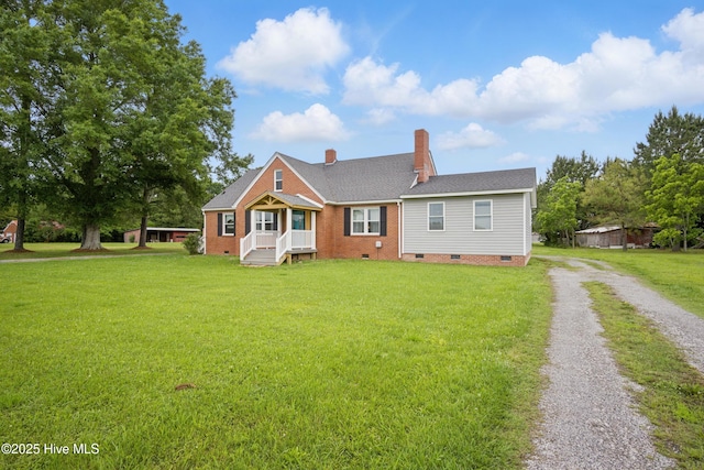 1047 US Highway 158 W, Gates, NC 27937 - view of front facade featuring crawl space, driveway, a chimney, a front yard, and a shingled roof