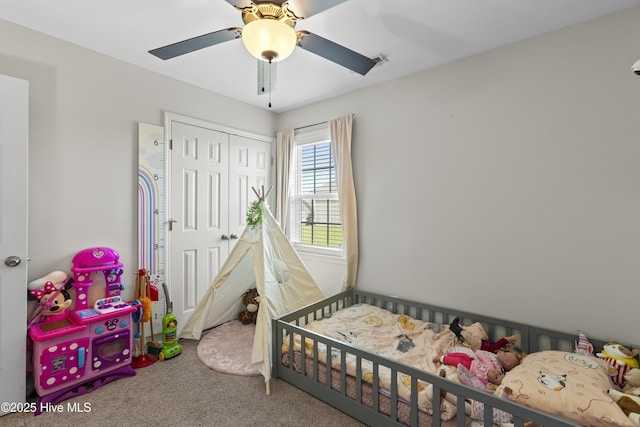 112 Silver Queen Ln, Richlands, NC 28574 - bedroom with carpet, a closet, and ceiling fan