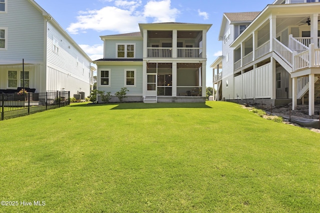 510 White Picket Way, Holly Ridge, NC 28445 - back of house featuring a sunroom and ceiling fan