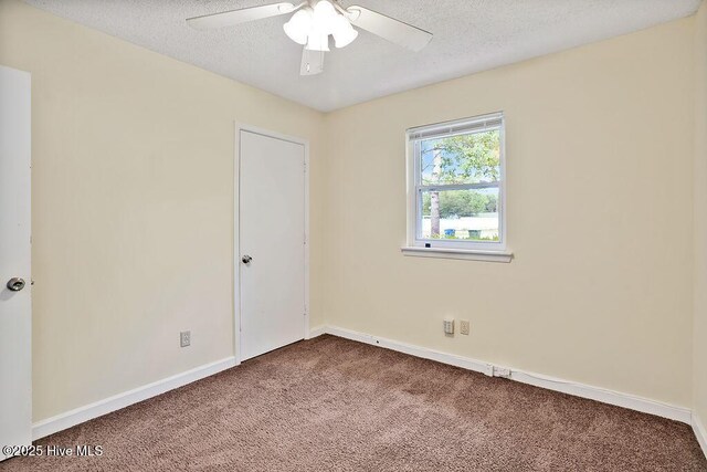 326 Spartan Rd, Wilmington, NC 28405 - empty room featuring carpet floors, a ceiling fan, baseboards, and a textured ceiling