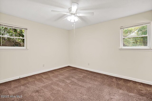 326 Spartan Rd, Wilmington, NC 28405 - spare room featuring carpet floors, plenty of natural light, baseboards, and ceiling fan