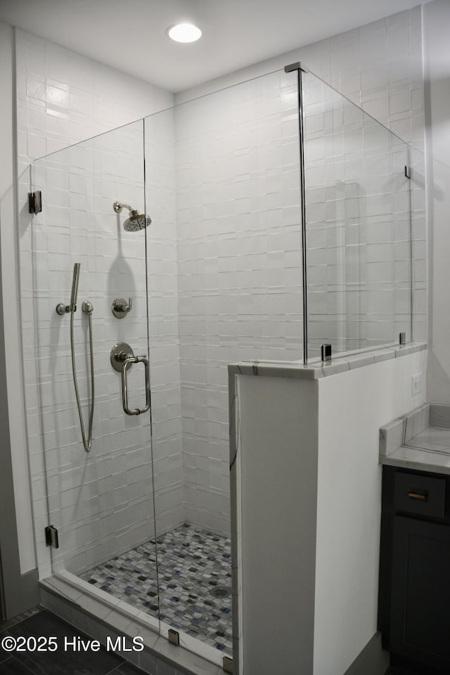 120 Fairview Rd, Leland, NC 28451 - bathroom featuring a shower stall and recessed lighting