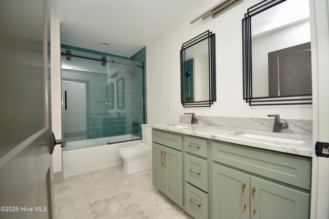 120 Fairview Rd, Leland, NC 28451 - bathroom with double vanity, toilet, and bath / shower combo with glass door