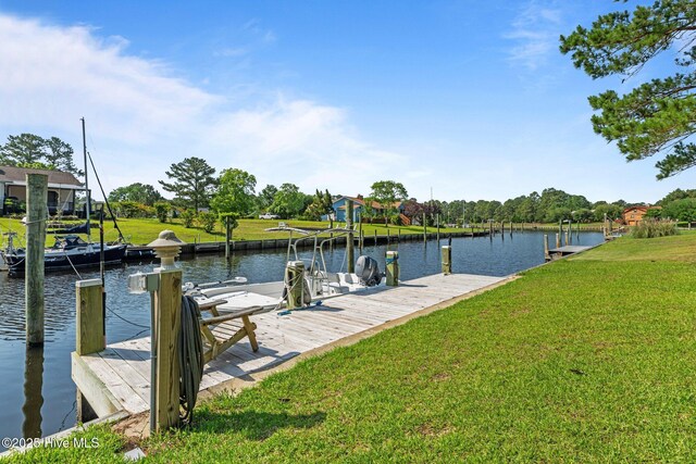 6008 Cassowary Ln, New Bern, NC 28560 - dock featuring a water view and a yard