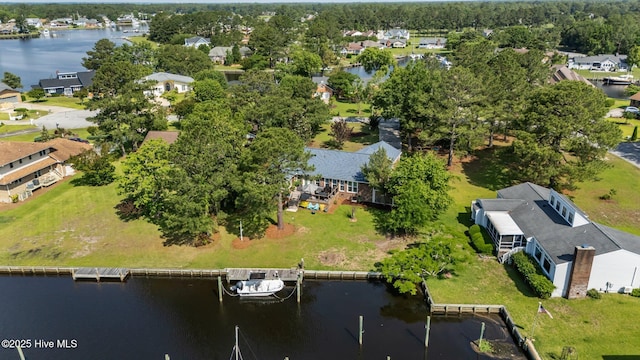 6008 Cassowary Ln, New Bern, NC 28560 - aerial perspective of suburban area featuring a large body of water