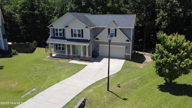 44 Nassau Ct, Clayton, NC 27520 - view of front of house with concrete driveway, a porch, an attached garage, and a shingled roof