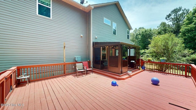44 Nassau Ct, Clayton, NC 27520 - wooden terrace with a sunroom