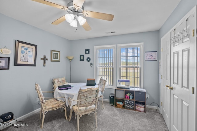 531 S NC Highway 343, Camden, NC 27921 - carpeted dining area with baseboards and ceiling fan