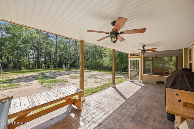 285 Mimosa Dr, Sneads Ferry, NC 28460 - view of patio / terrace with ceiling fan and a sunroom