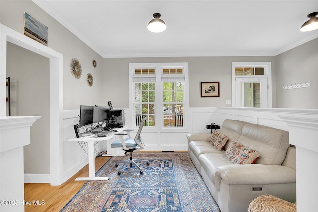 10196 Flint Ct SE, Leland, NC 28451 - home office featuring wood finished floors, crown molding, and wainscoting