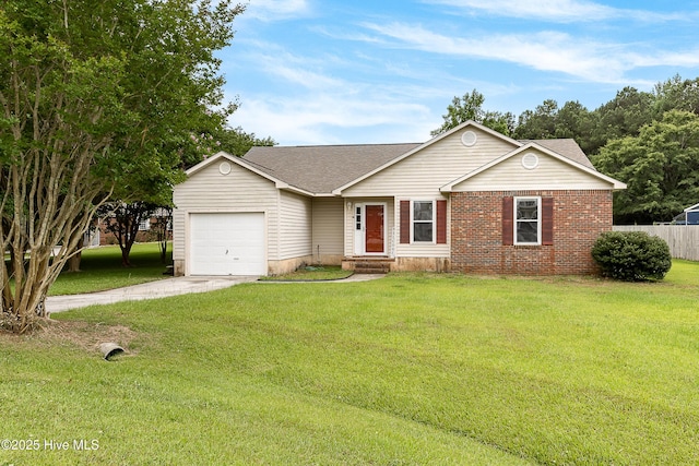 510 Greenfield Pl, Sneads Ferry, NC 28460 - single story home with a garage, concrete driveway, a shingled roof, and brick siding