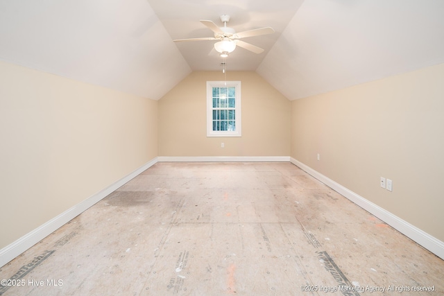 118 Hill Creek Rd, Blounts Creek, NC 27814 - bonus room featuring baseboards, vaulted ceiling, and a ceiling fan