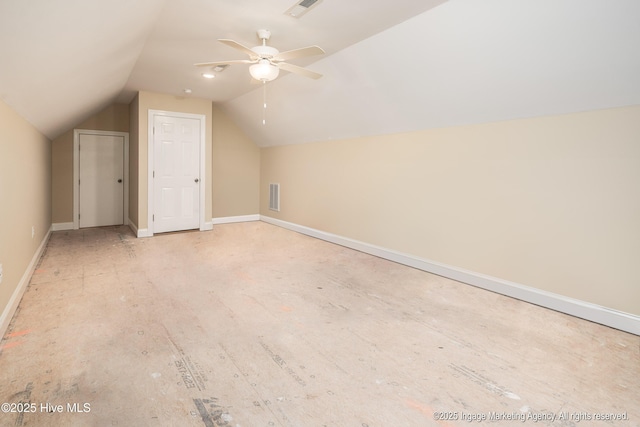 118 Hill Creek Rd, Blounts Creek, NC 27814 - bonus room with vaulted ceiling, a ceiling fan, and baseboards