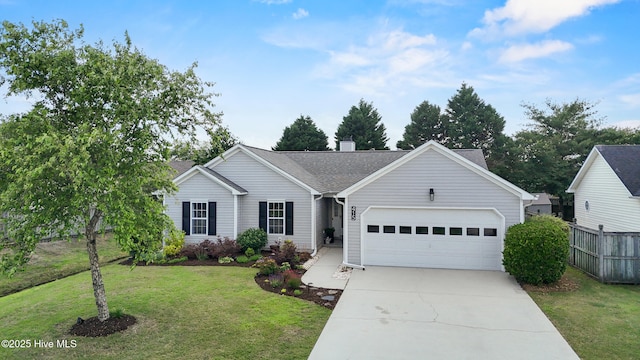 415 Point View Ct, Wilmington, NC 28411 - ranch-style house featuring a garage, concrete driveway, a chimney, and roof with shingles