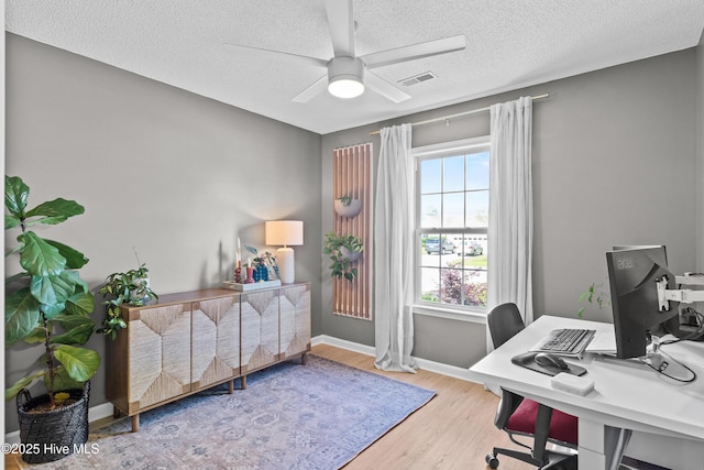 415 Point View Ct, Wilmington, NC 28411 - office area with ceiling fan, wood finished floors, a textured ceiling, and baseboards