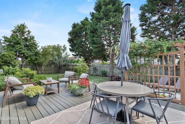 415 Point View Ct, Wilmington, NC 28411 - wooden deck featuring a fenced backyard and outdoor dining area