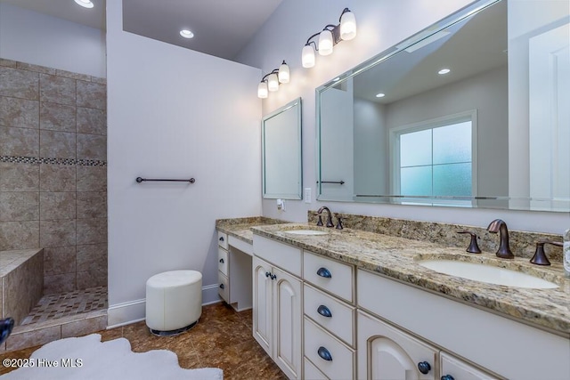 4010 Sienna Trl, New Bern, NC 28562 - full bath featuring double vanity, walk in shower, and recessed lighting