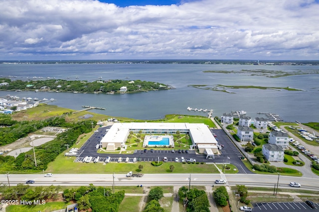 1918 W Fort Macon Rd Unit 205Bogue, Shores Condominium, Atlantic Beach, NC 28512 - drone / aerial view of a nearby body of water and a pool area