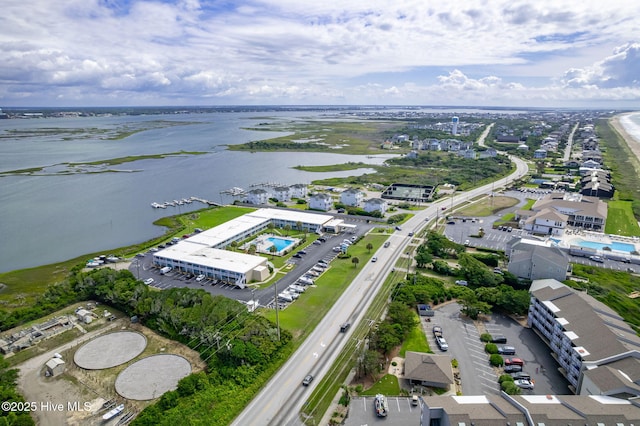 1918 W Fort Macon Rd Unit 205Bogue, Shores Condominium, Atlantic Beach, NC 28512 - aerial view of property's location with a large body of water and a highway