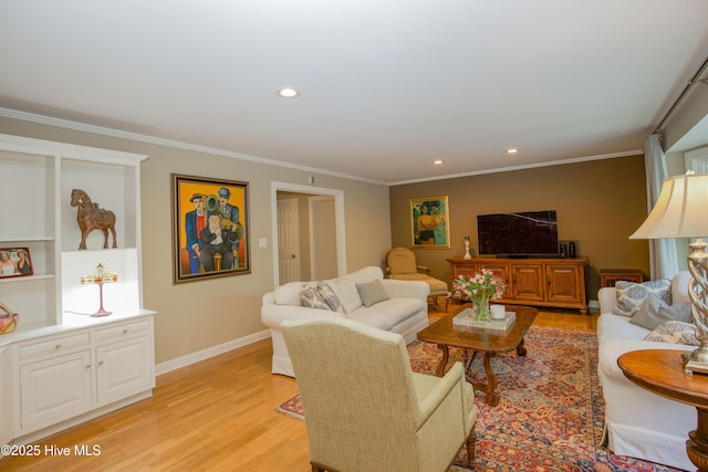 7 Saddle Pl, Pinehurst, NC 28374 - living room with ornamental molding, light wood finished floors, and recessed lighting