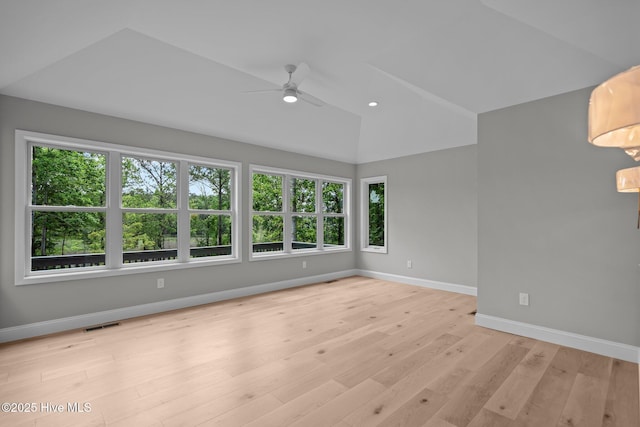 101 Marshview Rd, Hampstead, NC 28443 - empty room featuring ceiling fan, lofted ceiling, baseboards, and light wood-type flooring