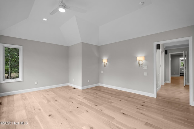 101 Marshview Rd, Hampstead, NC 28443 - spare room with ceiling fan, light wood-type flooring, baseboards, lofted ceiling, and a smoke detector