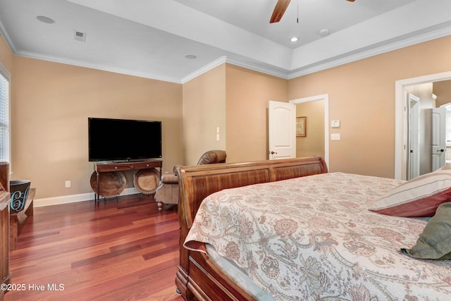 207 Hooping Crane Ln, Goldsboro, NC 27530 - bedroom featuring wood finished floors, baseboards, crown molding, and ceiling fan