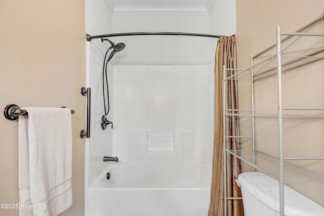 207 Hooping Crane Ln, Goldsboro, NC 27530 - full bathroom with crown molding, toilet, and shower / tub combo
