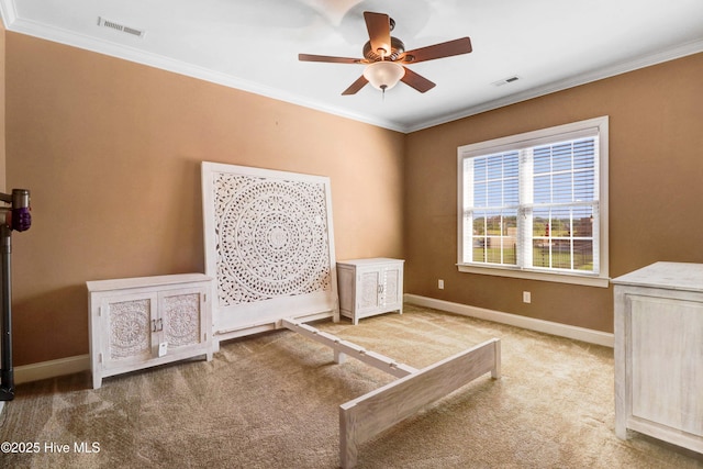 207 Hooping Crane Ln, Goldsboro, NC 27530 - carpeted bedroom featuring crown molding, baseboards, and a ceiling fan