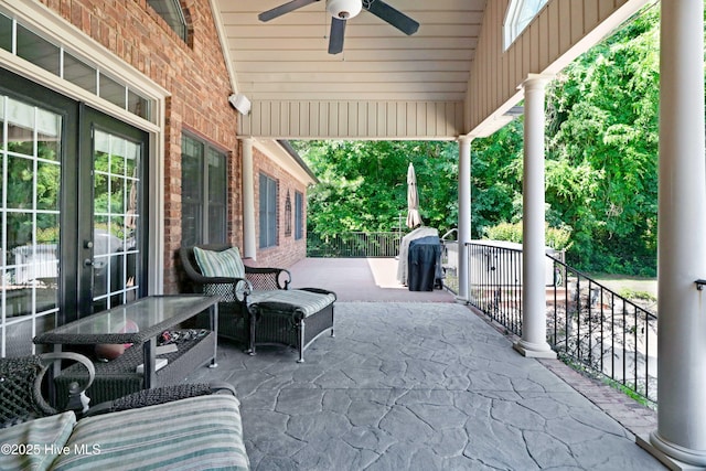 207 Hooping Crane Ln, Goldsboro, NC 27530 - view of patio / terrace featuring french doors and ceiling fan