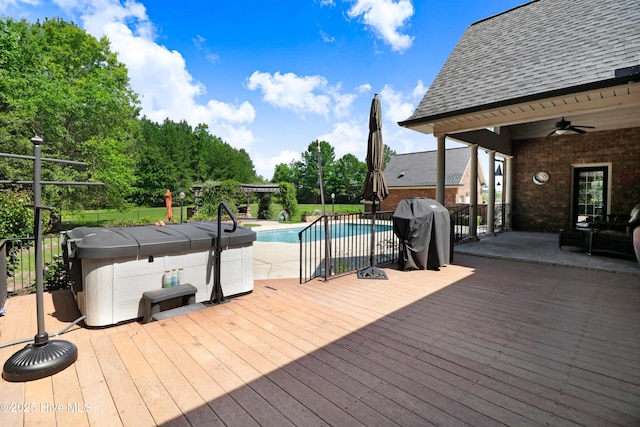 207 Hooping Crane Ln, Goldsboro, NC 27530 - wooden terrace with ceiling fan, an outdoor pool, and a grill