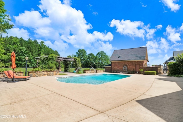 207 Hooping Crane Ln, Goldsboro, NC 27530 - swimming pool featuring a patio and a pergola