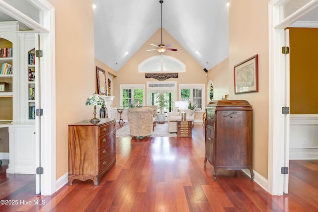 207 Hooping Crane Ln, Goldsboro, NC 27530 - entrance foyer with wood finished floors, ceiling fan, and high vaulted ceiling