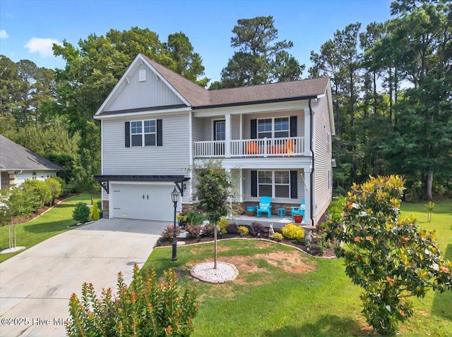 1114 Treyburn Ct NW, Calabash, NC 28467 - view of front of home featuring covered porch, a front lawn, a garage, and concrete driveway
