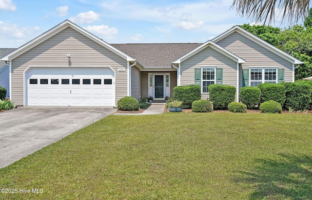 416 Point View Ct, Wilmington, NC 28411 - ranch-style home featuring driveway, a garage, a front lawn, and roof with shingles