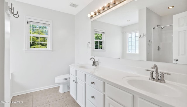 416 Point View Ct, Wilmington, NC 28411 - full bath with toilet, baseboards, double vanity, a shower, and tile patterned floors