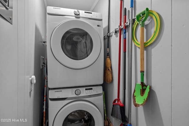 2008 E Fort Macon Rd Unit A-1, Atlantic Beach, NC 28512 - laundry room featuring stacked washing machine and dryer