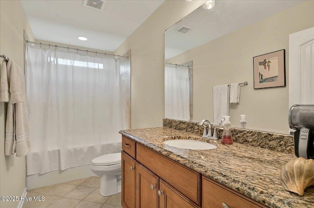 2121 Maple Leaf Dr, Southport, NC 28461 - full bathroom with vanity, toilet, tile patterned floors, and shower / tub combo with curtain