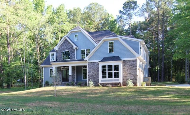 2094 Harris Ridge Rd, Winterville, NC 28590 - craftsman inspired home with stone siding, a front lawn, and a porch