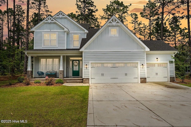 1225 Morganton Rd, Pinehurst, NC 28374 - craftsman-style home featuring board and batten siding, a garage, covered porch, and driveway