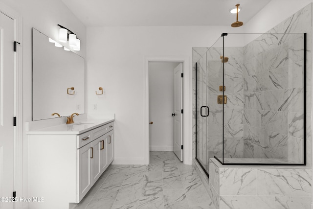 3924 Watersail Dr Unit 88, Wilmington, NC 28409 - full bath featuring a marble finish shower, marble look tiles, vanity, and baseboards