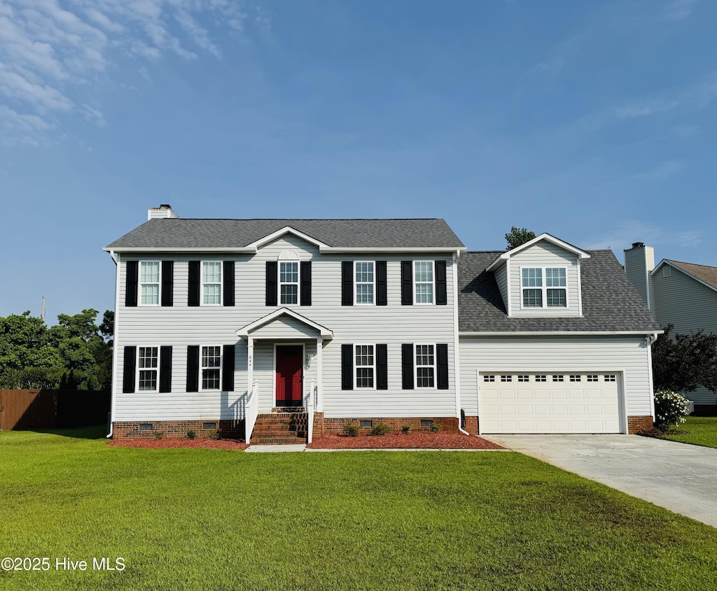 644 Chowning Pl, Wilmington, NC 28409 - colonial inspired home with crawl space, concrete driveway, an attached garage, and a shingled roof