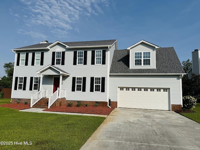 644 Chowning Pl, Wilmington, NC 28409 - colonial home with crawl space, concrete driveway, a front yard, and an attached garage