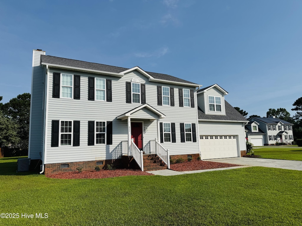 644 Chowning Pl, Wilmington, NC 28409 - colonial-style house with crawl space, driveway, a front yard, and an attached garage
